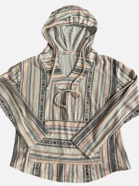 Baja Hoodie Striped Boho Pullover Womens Large Festival Sweater Y2K